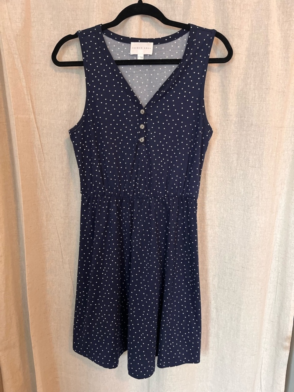 French Grey Navy Blue Polka Dot Sleeveless Mini Dress